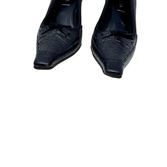 Vintage Prada Brogue Kitten Heel Pumps Black Leather Square Toe Size 39 - Picture 4 of 10